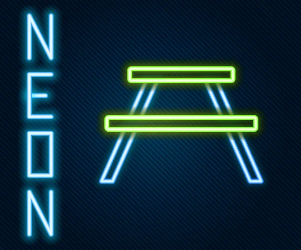 Gloeiende Neon Lijn Picknicktafel Met Bankjes Aan Weerszijden Van Tafel — Stockvector
