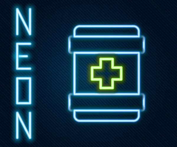 Zářící Neonová Čára Ikona Lékárničky Izolovaná Černém Pozadí Krabice Křížem — Stockový vektor