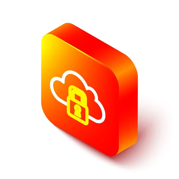 Isometrische Lijn Cloud Computing Lock Pictogram Geïsoleerd Witte Achtergrond Beveiliging — Stockvector