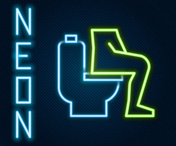 Glowing Neon Line Men Sitting Toilet Constipation Experiencing Severe Abdominal — Stock Vector