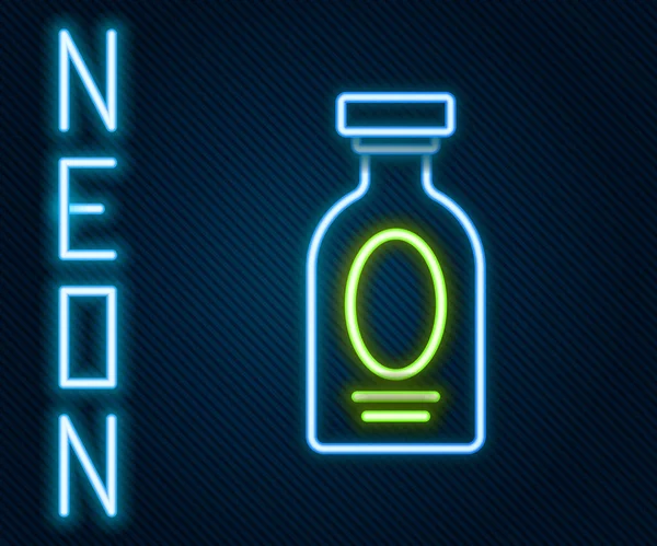 Gloeiende Neon Lijn Alcohol Drinken Rum Fles Pictogram Geïsoleerd Zwarte — Stockvector