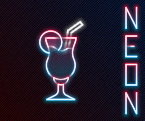 Leuchtende Leuchtschrift Cocktail Und Alkoholgetränk Ikone Isoliert Auf Schwarzem Hintergrund — Stockvektor