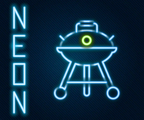 Glödande Neon Linje Grill Grill Ikon Isolerad Svart Bakgrund Grillfest — Stock vektor