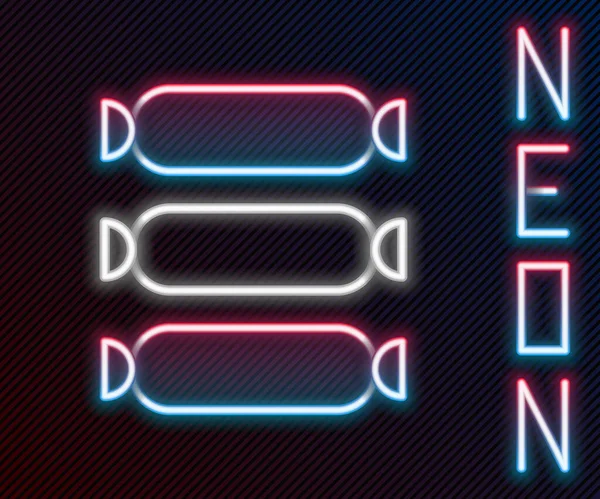 Glödande Neon Line Korv Ikon Isolerad Svart Bakgrund Grillad Korv — Stock vektor