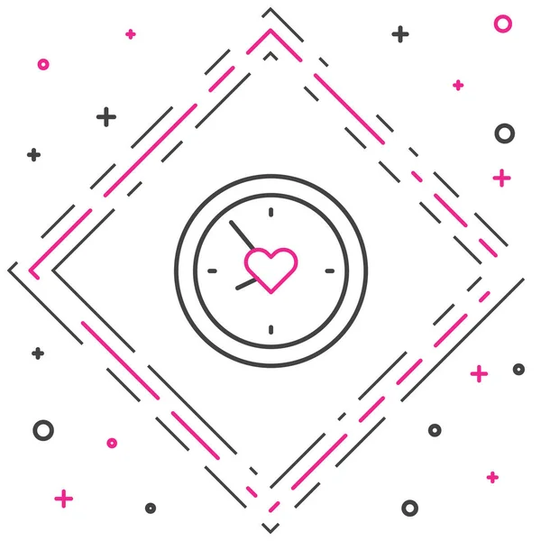 Zegar Liniowy Ikoną Serca Izolowane Białym Tle Walentynki Symbol Miłości — Wektor stockowy