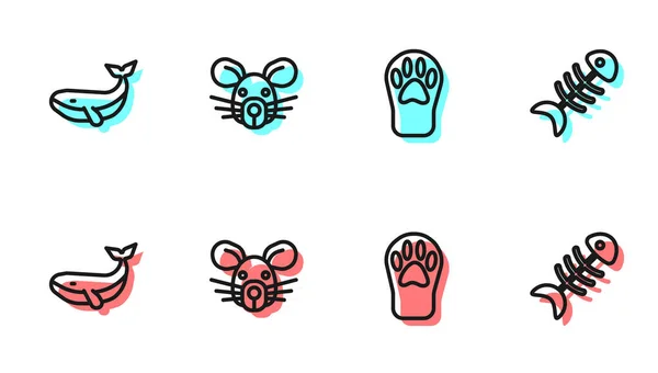 设置线条手印 鼠首和鱼骨图标 — 图库矢量图片