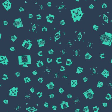 Göz taramasını ayarla, yüz tanıma sistemi olan akıllı bir ev, ve kusursuz desenli dizüstü bilgisayar parmak izi. Vektör.