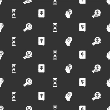 Psikoloji, Psi, Eski Kum Saati ve Kitap 'ı kusursuz bir şekilde ayarla. Vektör.