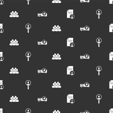 Özgeçmişi ayarla, insanları ara, Proje ekibi tabanı ve Medya projektörünü pürüzsüz kalıba göre ayarla. Vektör.