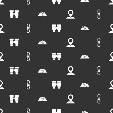 Konumu, tırmanma ipini, dürbünü ve dağları pürüzsüz desene ayarlayın. Vektör.