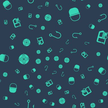 Balıkçı kancası, kamp tenceresi, rüzgar gülü ve karavanın römorku pürüzsüz. Vektör.