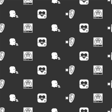 Sağır, akciğer röntgeni, kusan adam ve kalp atış hızını kusursuz düzende ayarla. Vektör.