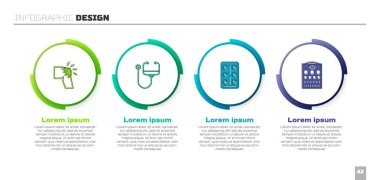 Eklem ağrısı, diz ağrısı, steteskop, su toplayan ilaçlar ve göz testi çizelgesi. Ticari bilgi şablonu. Vektör.