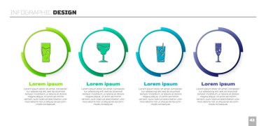 Bir bardak bira, şarap bardağı, kokteyl Bloody Mary ve şampanya. Ticari bilgi şablonu. Vektör.