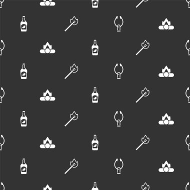 Et maşası, kamp ateşi, ketçap şişesi ve yanık kibriti. Vektör.