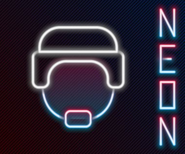 Parlayan neon hattı askeri miğfer simgesi siyah arka planda izole edildi. Ordu şapkasının savunma ve koruma sembolü. Koruyucu şapka. Renkli taslak konsepti. Vektör.