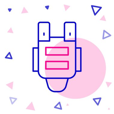 Beyaz arka planda izole edilmiş kurşun ikonundan korunmak için kurşun geçirmez yelek. Vücut zırhı işareti. Askeri kıyafetler. Renkli taslak konsepti. Vektör.