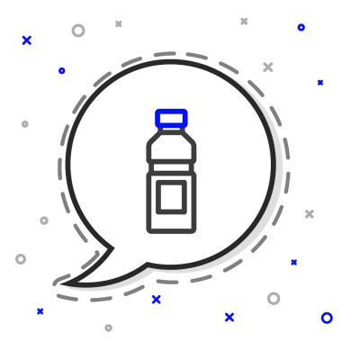 Beyaz arka planda izole edilmiş bir şişe su. Soda su içme tabelası. Renkli taslak konsepti. Vektör.