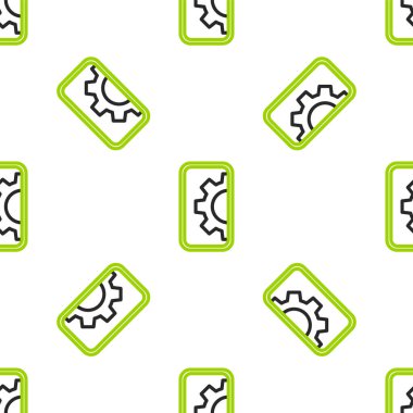 Line Yazılım, Web Geliştirme, programlama konsepti simgesi beyaz arkaplanda izole edilmiş kusursuz desen. Mobil ekranda programlama dili ve program kodu. Vektör.