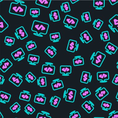 Çizgi Web tasarımı ve ön uç geliştirme simgesi siyah arkaplanda izole edilmiş kusursuz desen. Vektör.