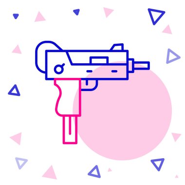 Beyaz arkaplanda UZI hafif makineli tüfek simgesi izole edildi. Otomatik silah. Renkli taslak konsepti. Vektör.