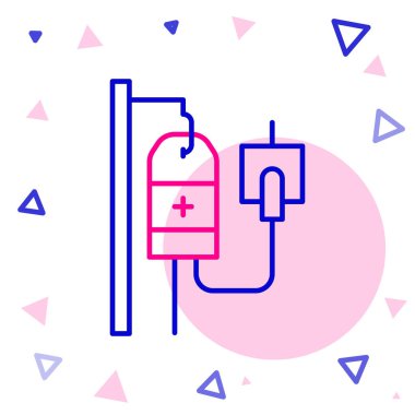 Serum torbası simgesi beyaz arkaplanda izole edildi. Kan torbası. Kan bağışı konsepti. Tedavi ve terapi kavramı, kemoterapi. Renkli taslak konsepti. Vektör.