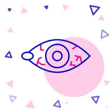 Beyaz arka planda izole edilmiş viral, bakteriyel ya da alerjik konjonktivit ikonu nedeniyle kırmızı çizgili göz. Renkli taslak konsepti. Vektör.