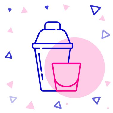 Beyaz arka planda izole edilmiş cam ikonlu çizgi kokteyl karıştırıcısı. Renkli taslak konsepti. Vektör.