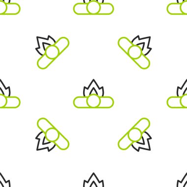 Kamp ateşi ikonu beyaz arka planda izole edilmiş kusursuz desen. Odunla yanan şenlik ateşi. Vektör.