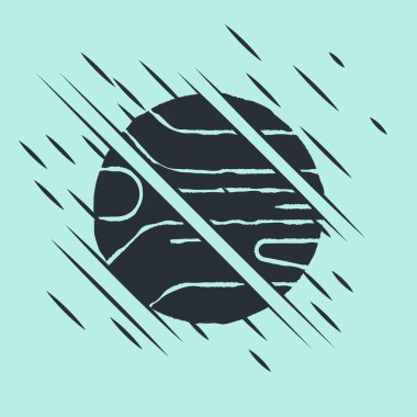 Siyah Gezegen simgesi yeşil arkaplanda izole edildi. Arıza tarzı. Vektör.