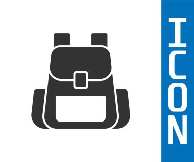 Gri Yürüyüş sırt çantası simgesi beyaz arkaplanda izole edildi. Kamp ve dağ gezisi sırt çantası. Vektör.