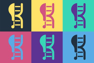 Pop Art Genetik olarak modifiye edilmiş tavuk simgesi renk arkaplanında izole edildi. Şırınga tavuğa enjekte ediliyor. Vektör.