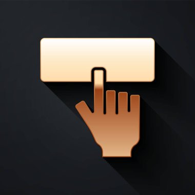 Altın Bilgisayar klavye simgesi siyah arkaplanda izole edildi. Bilgisayar bileşeni işareti. Uzun gölge tarzı. Vektör.