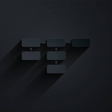 Kağıt kesiği bölge haritası simgesi siyah arkaplanda izole edildi. Kağıt sanatı tarzı. Vektör.