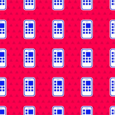 Mavi Mobil Uygulamalar simgesi kırmızı arkaplanda izole edilmiş pürüzsüz desen. Ekran simgeli akıllı telefon, uygulamalar. Cep telefonu ekranı görünüyor. Vektör.