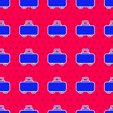 Silah ikonunun depolanması ve taşınması için mavi silah çantası kırmızı arka planda izole edilmiş. Vektör.