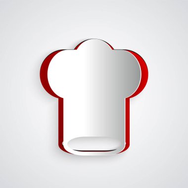 Kağıt kesiği Şef şapkası simgesi gri arkaplanda izole edilmiş. Aşçılık sembolü. Aşçı şapkası. Kağıt sanatı tarzı. Vektör.