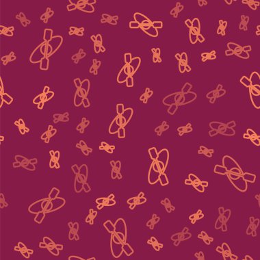 Kahverengi çizgi kano ve kürek ikonu kırmızı arka planda izole edilmiş. Balıkçılık ve turizm için kano. Açık hava aktiviteleri. Vektör.