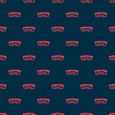 Kırmızı çizgi labaratuar gözlüğü simgesi siyah arkaplanda izole edilmiş kusursuz desen. Vektör.