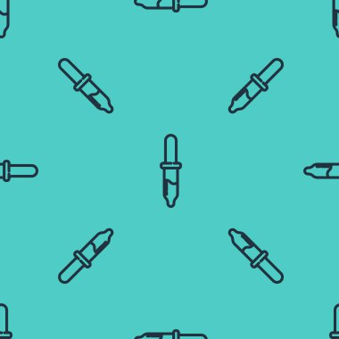 Siyah çizgi Pipette simgesi yeşil arka planda kusursuz desen izole etti. Tıbbi, kozmetik, kimya laboratuvarı ekipmanları. Vektör.