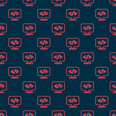 Kırmızı çizgi web tasarımı ve ön uç geliştirme simgesi siyah arkaplanda izole edilmiş kusursuz desen. Vektör.