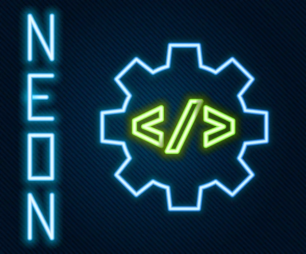 Λαμπερό Neon Line Σχεδιασμός Ιστού Και Εικονίδιο Ανάπτυξης Εμπρόσθιου Άκρου — Διανυσματικό Αρχείο