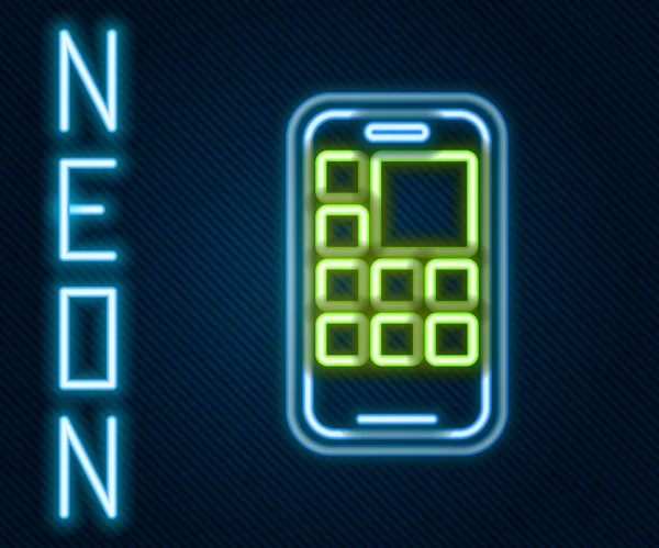 Glödande Neon Line Mobile Apps Ikonen Isolerad Svart Bakgrund Smartphone — Stock vektor