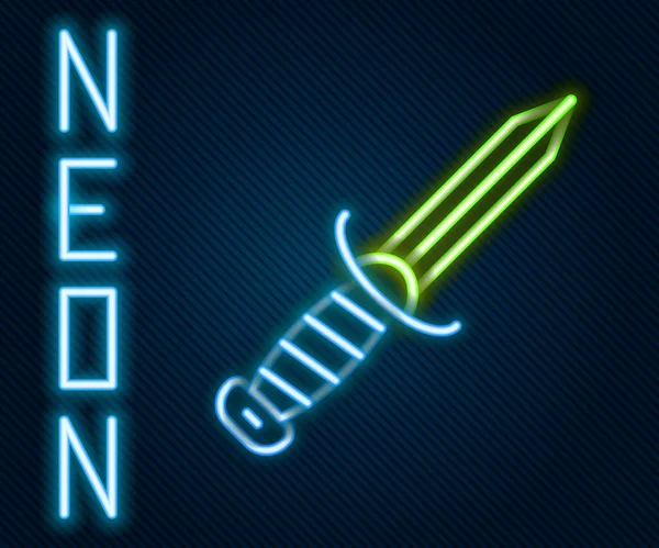 Glödande Neon Linje Militär Kniv Ikon Isolerad Svart Bakgrund Färgstarkt — Stock vektor