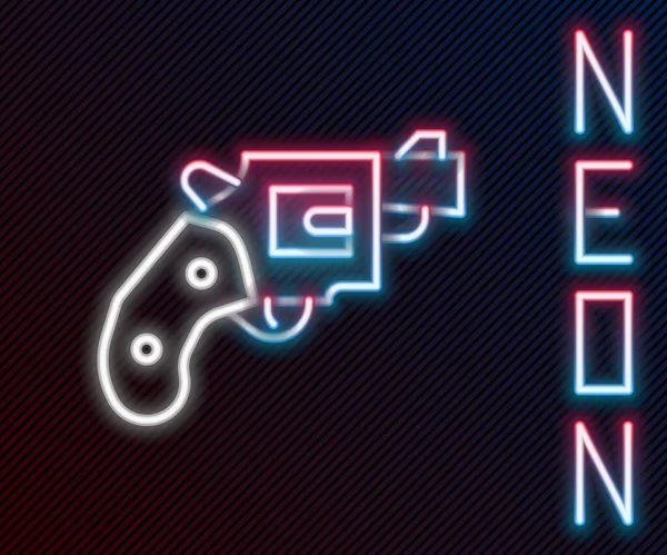 Glowing Neon Line Small Gun Revolver Icon Isolated Black Background — Stock Vector