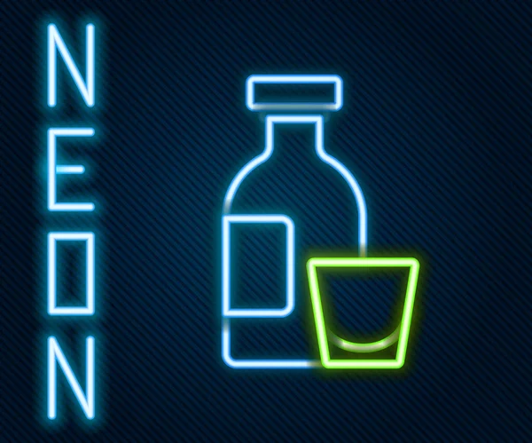 Leuchtende Neon Linie Alkoholgetränk Rum Flasche Und Glas Symbol Isoliert — Stockvektor
