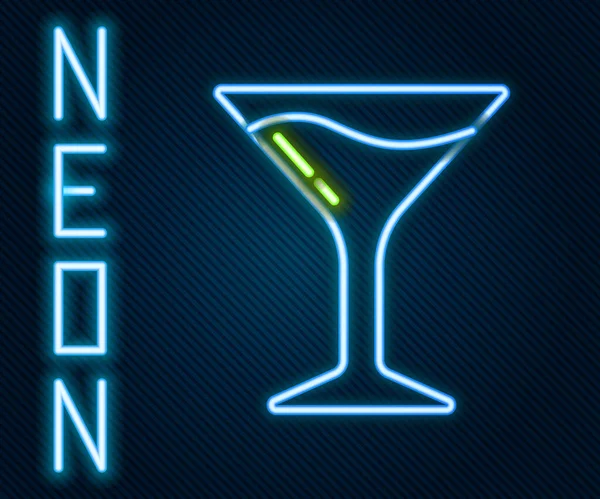 Gloeiende Neon Lijn Martini Glas Pictogram Geïsoleerd Zwarte Achtergrond Cocktailpictogram — Stockvector