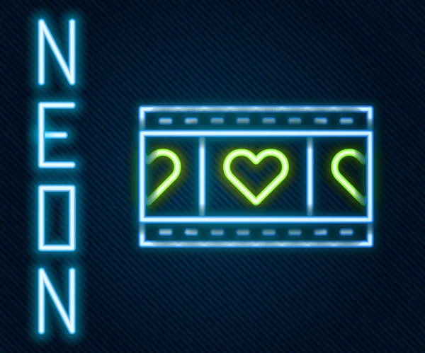 Gloeiende Neon Lijn Speel Video Met Hart Pictogram Geïsoleerd Zwarte — Stockvector