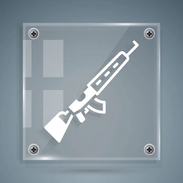 Weißes Scharfschützengewehr Mit Zielfernrohrsymbol Auf Grauem Hintergrund Quadratische Glasscheiben Vektor — Stockvektor