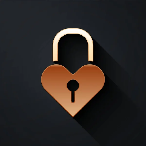 金堡的形状是一个心脏图标 隔离在黑色背景上 爱的象征和钥匙孔标志 3月8日母亲节快乐 长影子风格 — 图库矢量图片